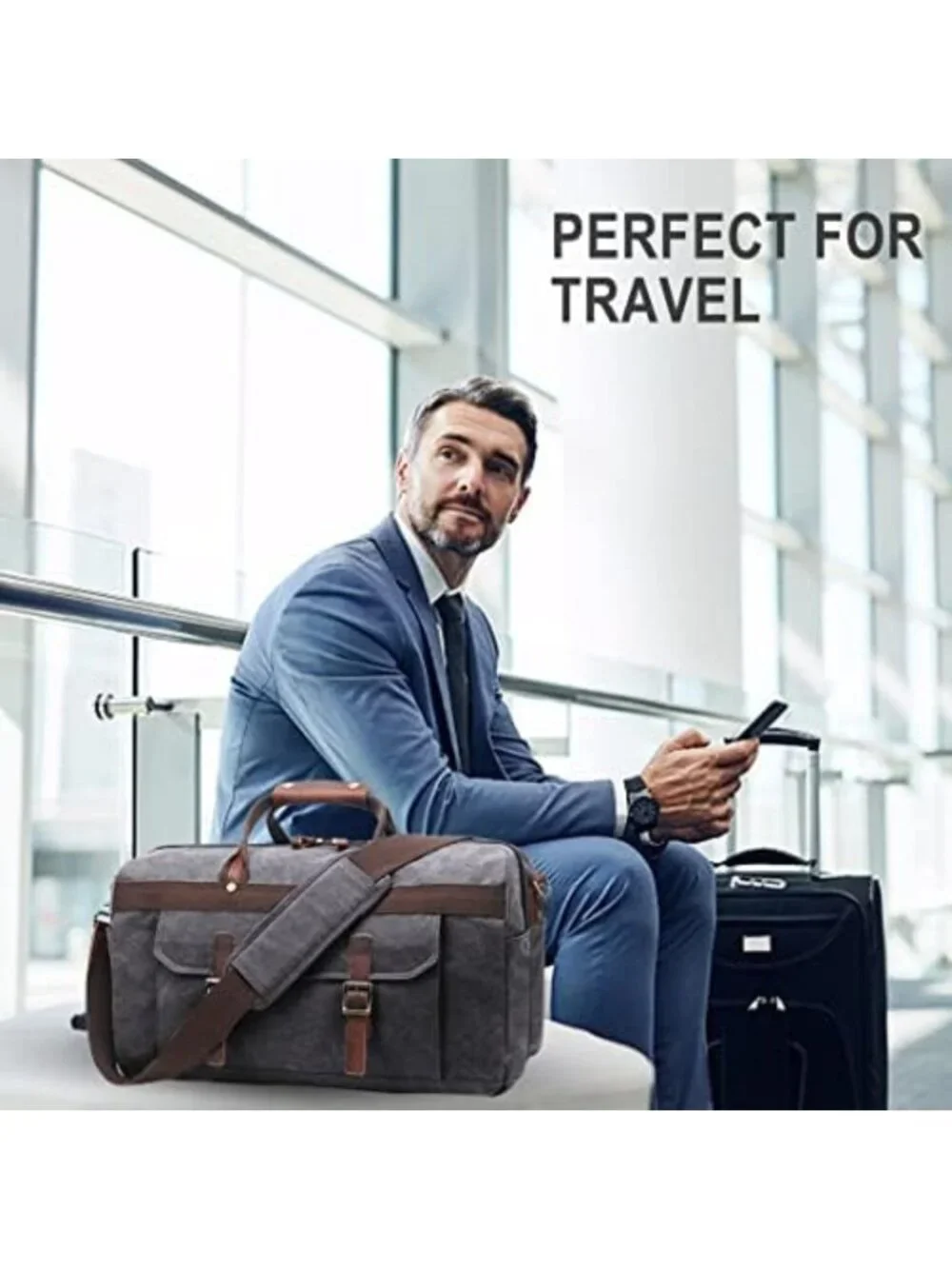Waterproof Genuine Leather Canvas Duffle Bag | Travel Weekender for Men & Women